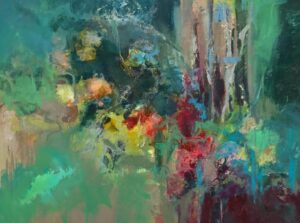 Expressive colourful oil paintings, flowers and garden paintings, contemporary flower art,