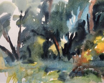 watercolour, landscape, trees
