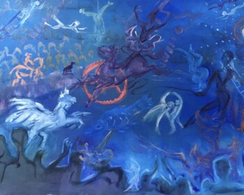 Oils, imaginative, circus dreams, blue