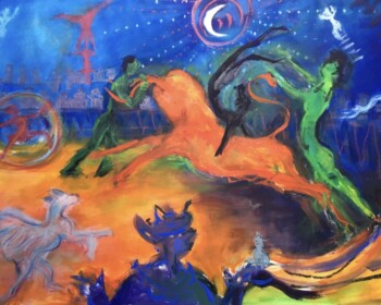 Circus, brilliant colour, strong movement, lively, oils