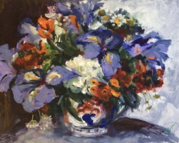 Winter flowers, oils, vase