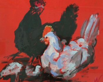 Chickens, hens, strong colour